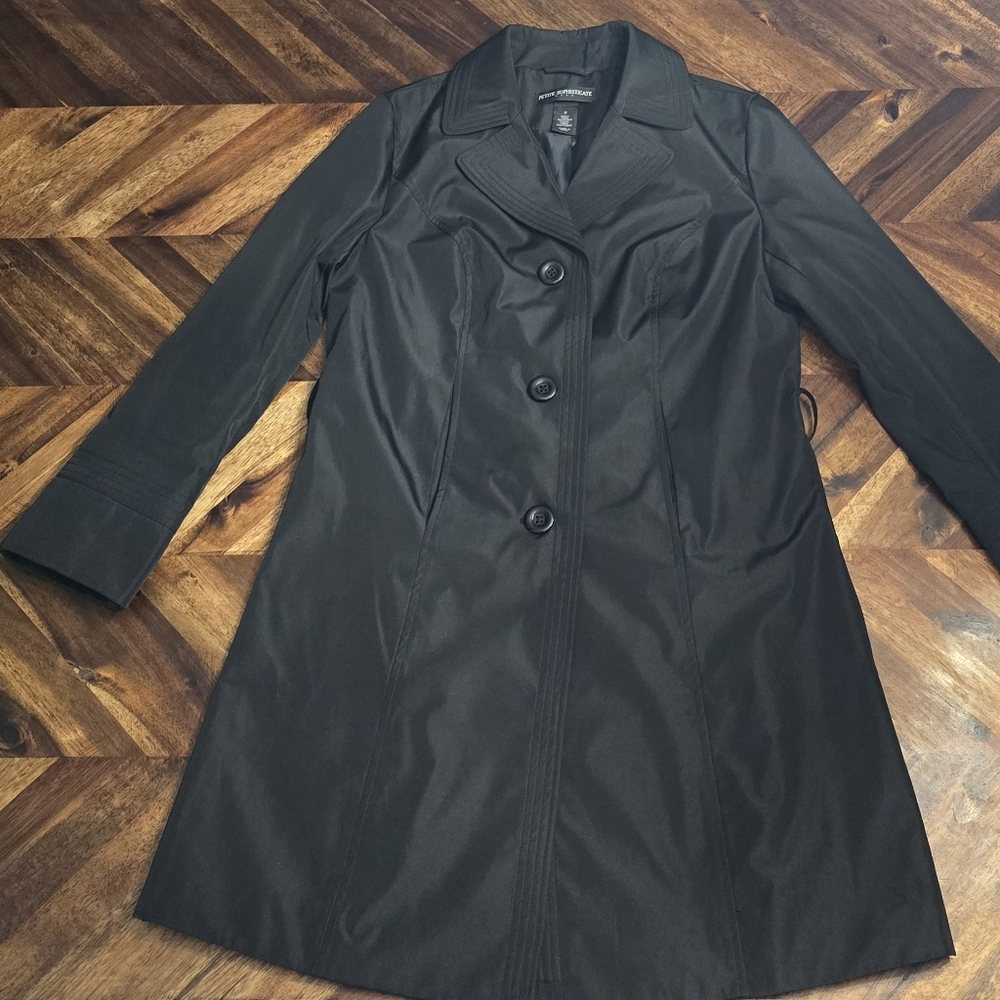 Petite Sophisticate Small Elegant Black Polyester Trench Coat